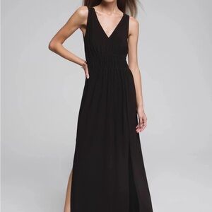 White House Black Market Black Ruched Slit Maxi Gown